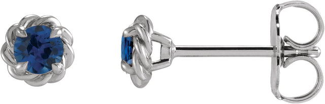 14K Gold Lab-Grown Blue Sapphire Round 4-Prong Claw Rope Stud Earrings - White Gold