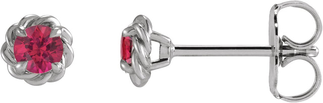 14K Gold Lab-Grown Ruby Round 4-Prong Claw Rope Stud Earrings - White Gold