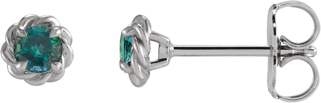 Platinum Lab-Grown Alexandrite Round 4-Prong Claw Rope Stud Earrings