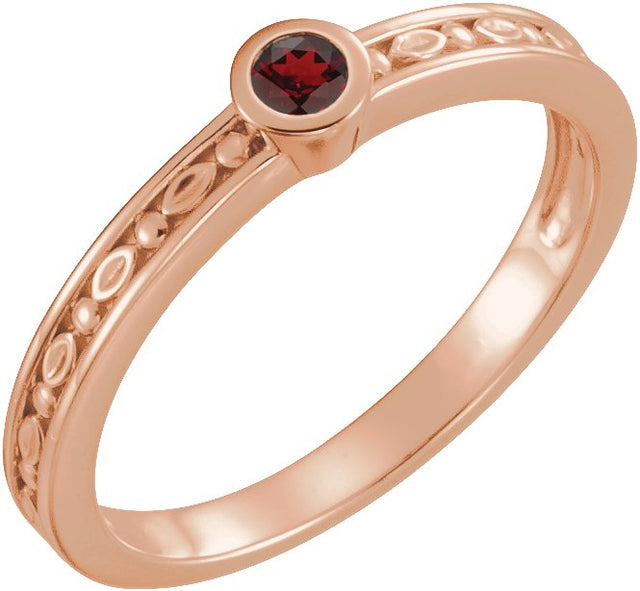 14K Gold Round Natural Mozambique Garnet Family Stackable Ring - Rose Gold
