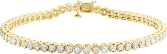 14K Gold Round Natural Diamond Accented Line Bracelet – 2.4-3.2mm Stones - Yellow Gold