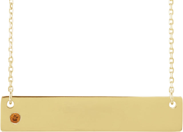 14K Gold Round Natural Citrine Engravable Family Bar Necklace - Yellow Gold