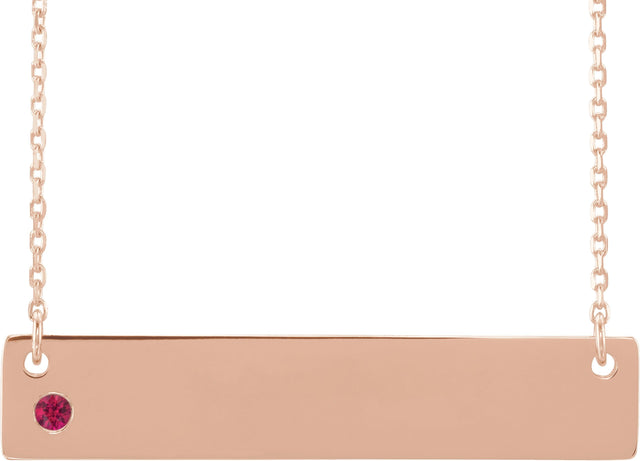 14K Gold Round Lab-Grown Ruby Engravable Family Bar Necklace - Rose Gold