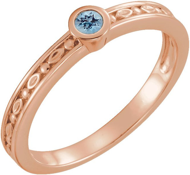 14K Gold Round Natural Aquamarine Family Stackable Ring - Rose Gold