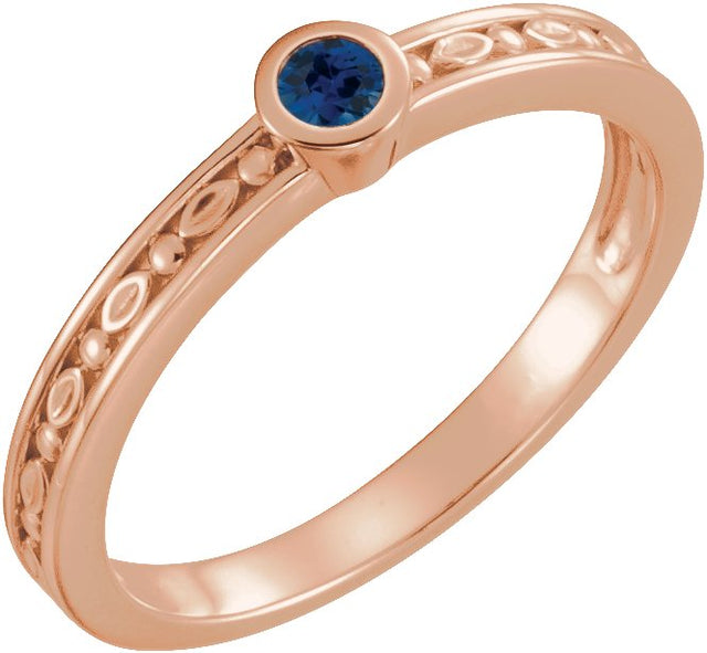 14K Gold Round Natural Blue Sapphire Family Stackable Ring - Rose Gold