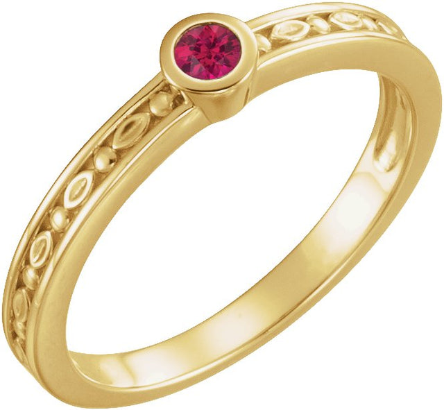 14K Gold Round Lab-Grown Ruby Family Stackable Ring - Yellow Gold