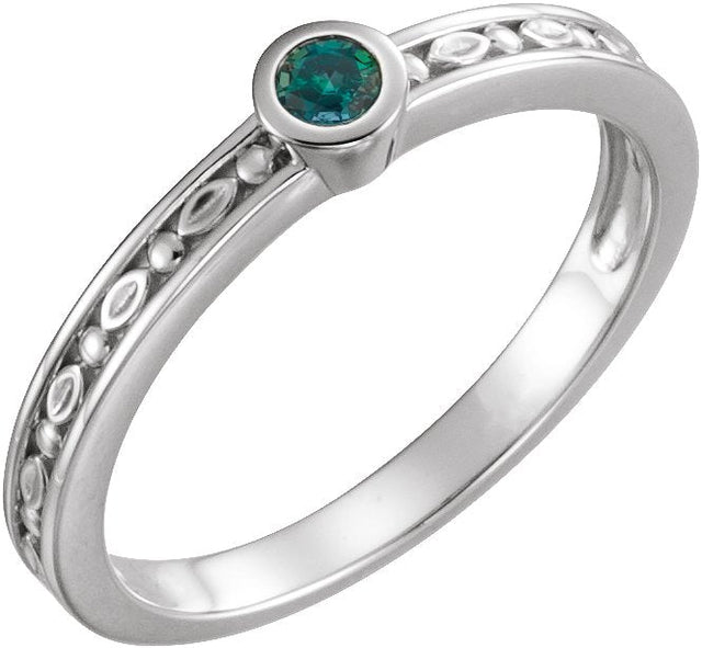 14K Gold Round Lab-Grown Alexandrite Family Stackable Ring - White Gold