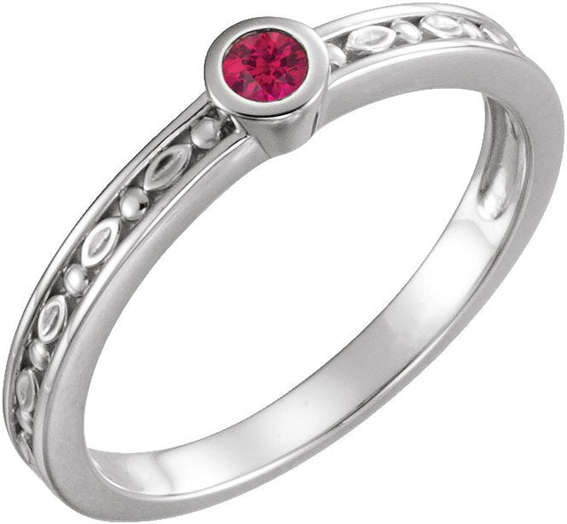 14K Gold Round Natural Ruby Family Stackable Ring - White Gold