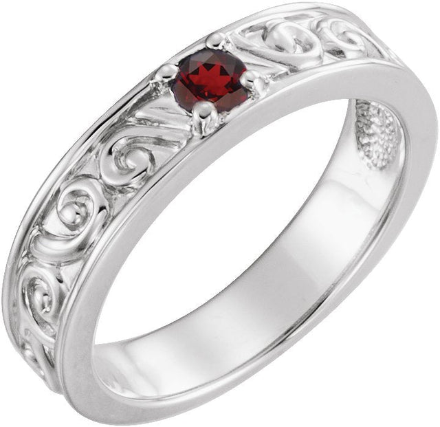 14K Gold Round Natural Mozambique Garnet Family Stackable Ring – 4mm Stones - White Gold