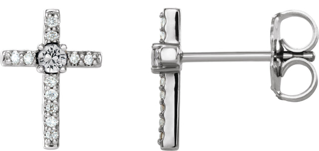 Platinum Round Natural Diamond Accented Cross Earrings – 2mm Stones