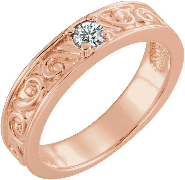 14K Gold Round Natural Diamond Family Stackable Ring – 4mm Stones - Rose Gold