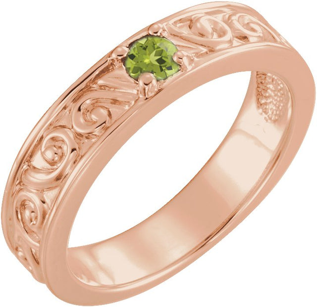 14K Gold Round Natural Peridot Family Stackable Ring – 4mm Stones - Rose Gold