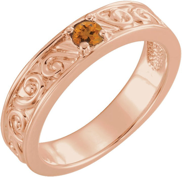 14K Gold Round Natural Citrine Family Stackable Ring – 4mm Stones - Rose Gold
