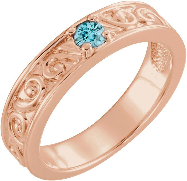 14K Gold Round Natural Blue Zircon Family Stackable Ring – 4mm Stones - Rose Gold