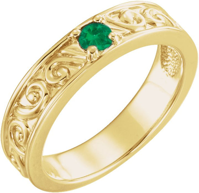 14K Gold Round Natural Emerald Family Stackable Ring – 4mm Stones - Yellow Gold