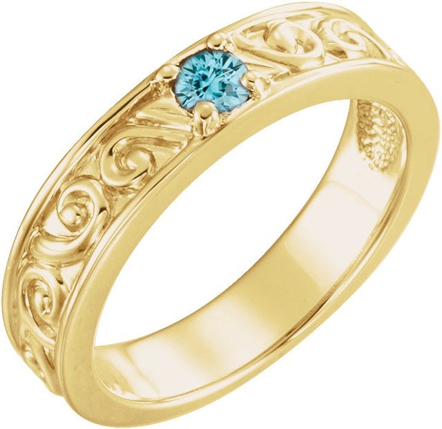 14K Gold Round Natural Blue Zircon Family Stackable Ring – 4mm Stones - Yellow Gold