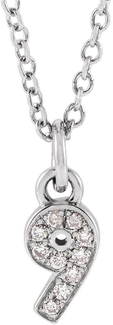14K Gold Round Natural Diamond Petite Pavé® Accented Numeral Necklace - White Gold