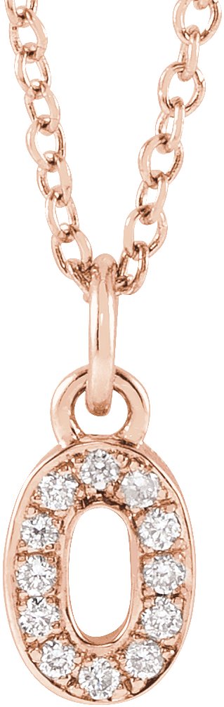14K Gold Round Natural Diamond Petite Pavé® Accented Numeral Necklace - Rose Gold