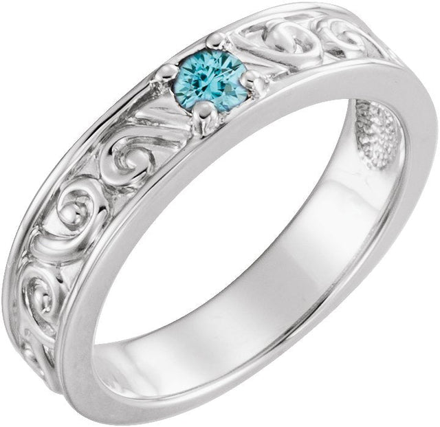 14K Gold Round Natural Blue Zircon Family Stackable Ring – 4mm Stones - White Gold