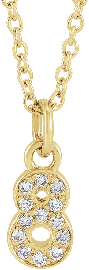 14K Gold Round Natural Diamond Petite Pavé® Accented Numeral Necklace - Yellow Gold