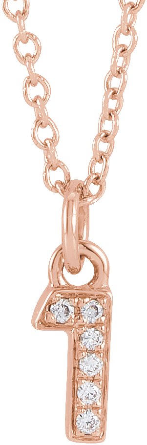 14K Gold Round Natural Diamond Petite Pavé® Accented Numeral Necklace - Rose Gold