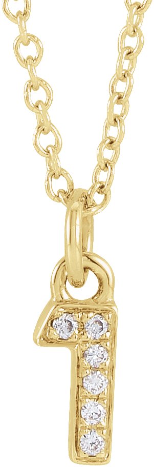 14K Gold Round Natural Diamond Petite Pavé® Accented Numeral Necklace - Yellow Gold