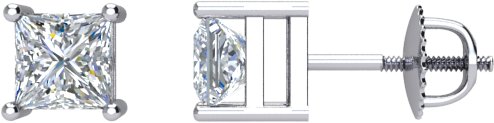 14K Gold Natural Diamond Square 4-Prong Stud Earrings – 2.75x2.75mm - White Gold