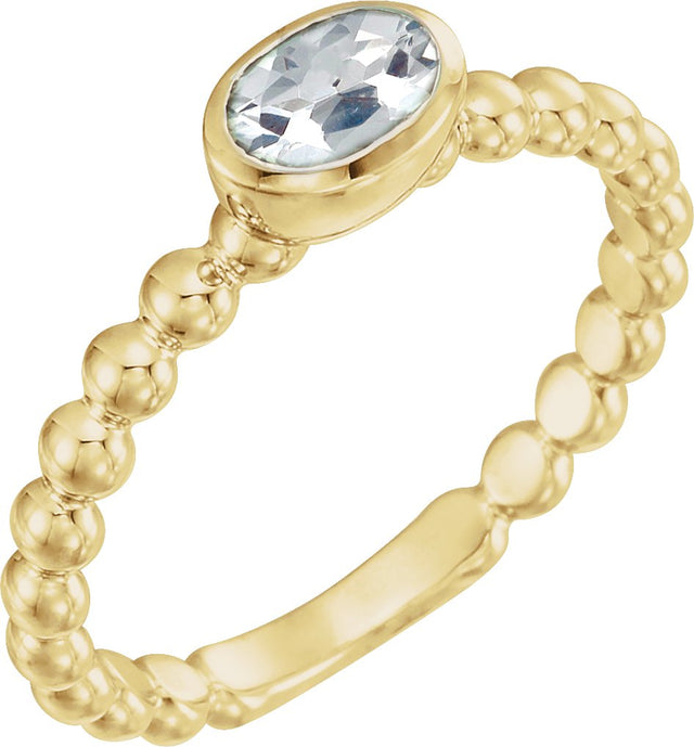 14K Gold Oval Natural Diamond Family Beaded Stackable Ring - Yellow Gold