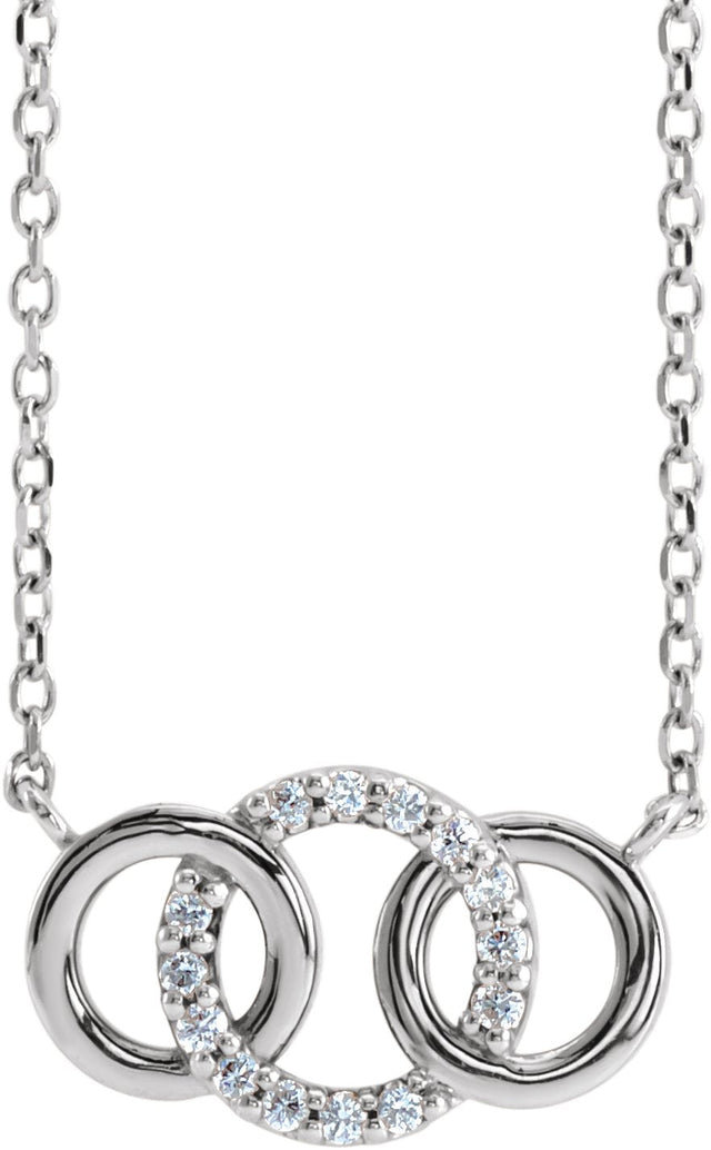 14K Gold Round Natural Diamond Interlocking Circle Necklace – 0.05 CTW - White Gold