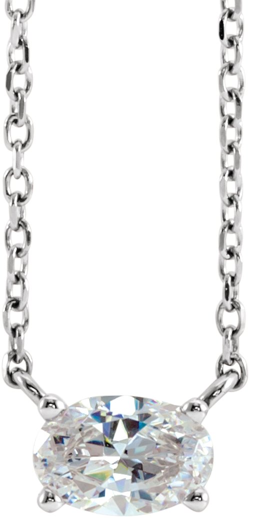 Platinum Oval Natural Diamond Solitaire Necklace