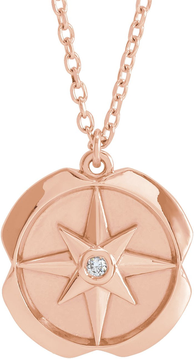 14K Gold Round Natural Diamond Accented Star Necklace – 1.3mm Stones - Rose Gold