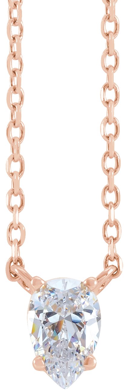 14K Gold Pear Natural Diamond Solitaire Necklace - Rose Gold