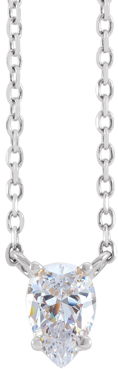 14K Gold Pear Natural Diamond Solitaire Necklace - White Gold