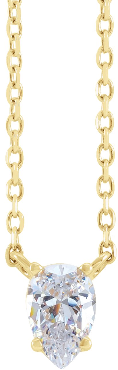 14K Gold Pear Natural Diamond Solitaire Necklace - Yellow Gold