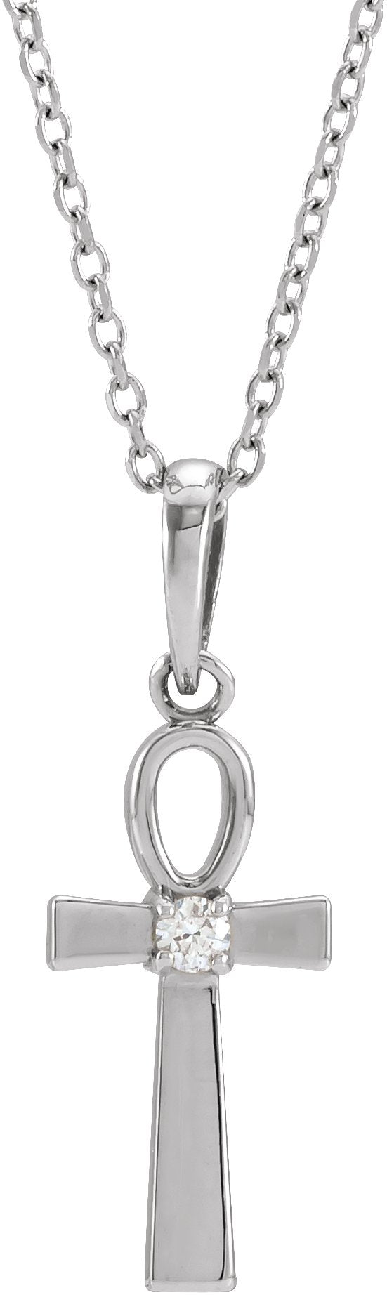 Platinum Round Natural Diamond Ankh Cross Necklace or Pendant