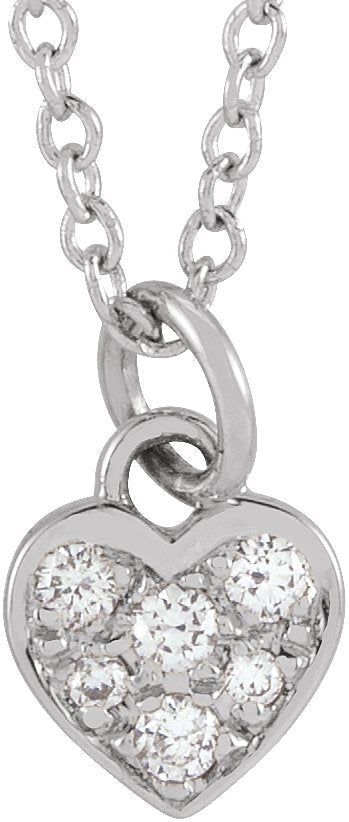 14K Gold Round Natural Diamond Petite Heart Necklace - White Gold