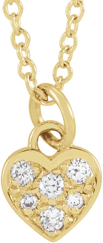14K Gold Round Natural Diamond Petite Heart Necklace - Yellow Gold