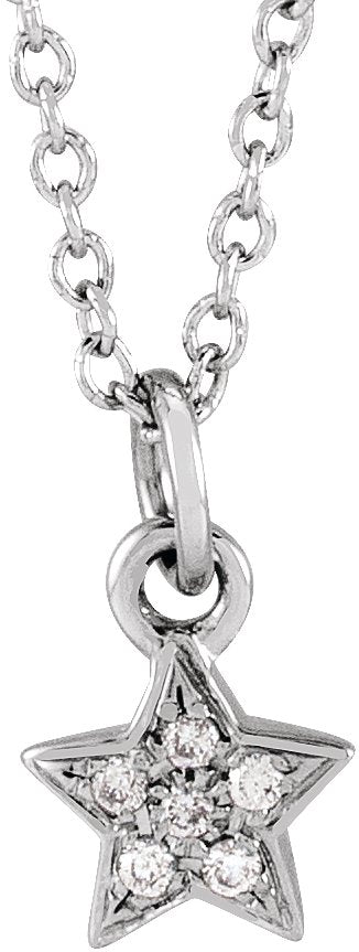 14K Gold Round Natural Diamond Youth Petite Star Necklace - White Gold
