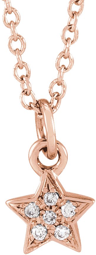 14K Gold Round Natural Diamond Youth Petite Star Necklace - Rose Gold