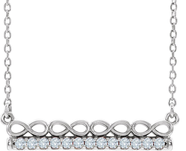 Platinum Round Natural Diamond Infinity-Inspired Bar Necklace