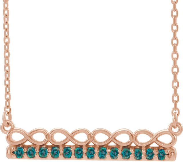 14K Gold Round Natural Alexandrite Infinity-Inspired Bar Necklace - Rose Gold