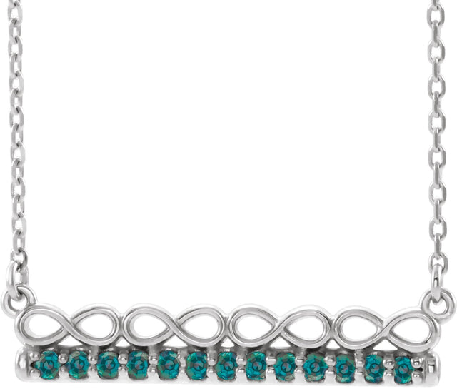 14K Gold Round Natural Alexandrite Infinity-Inspired Bar Necklace - White Gold