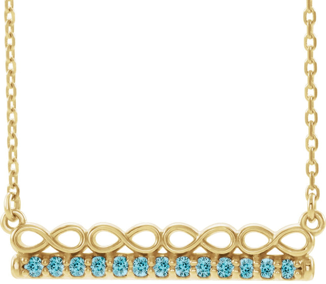 14K Gold Round Natural Blue Zircon Infinity-Inspired Bar Necklace - Yellow Gold