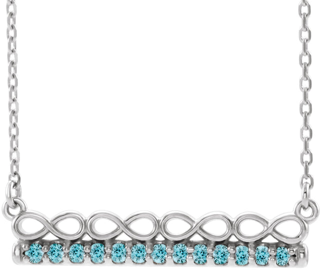 14K Gold Round Natural Blue Zircon Infinity-Inspired Bar Necklace - White Gold