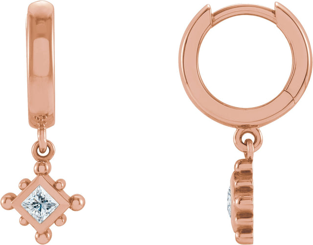 14K Gold Square Natural Diamond Beaded Bezel-Set Hoop Earrings - Rose Gold