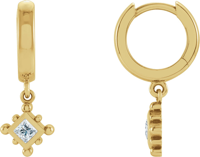 14K Gold Square Natural Diamond Beaded Bezel-Set Hoop Earrings - Yellow Gold