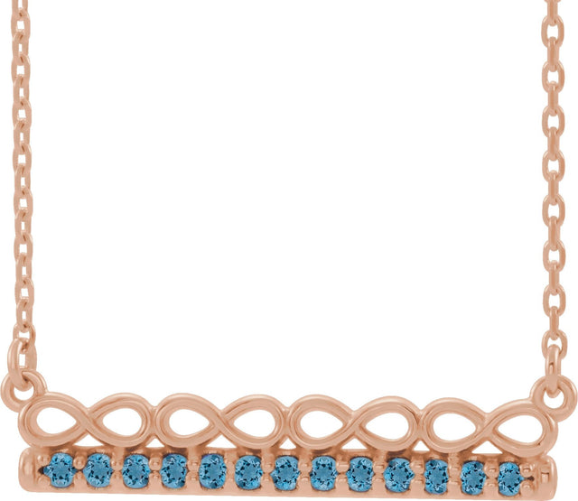 14K Gold Round Natural Aquamarine Infinity-Inspired Bar Necklace - Rose Gold