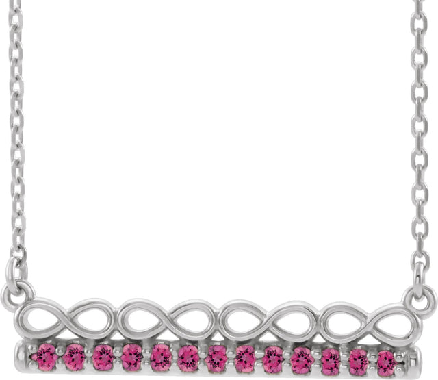 Platinum Round Natural Pink Tourmaline Infinity-Inspired Bar Necklace