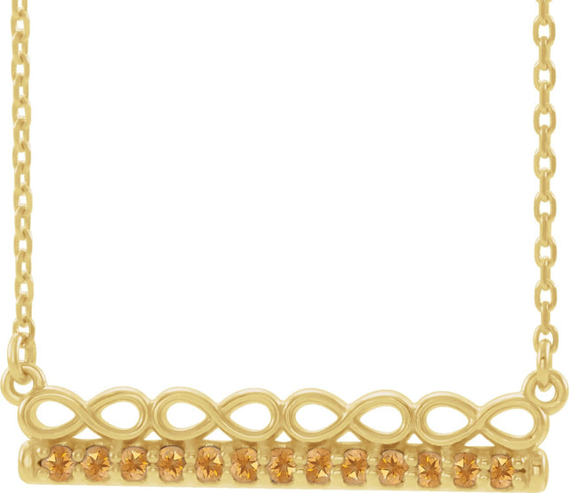 14K Gold Round Natural Citrine Infinity-Inspired Bar Necklace - Yellow Gold
