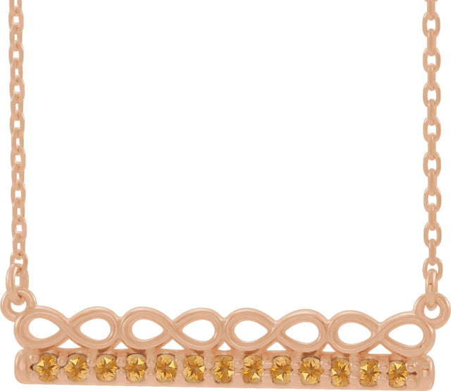 14K Gold Round Natural Citrine Infinity-Inspired Bar Necklace - Rose Gold
